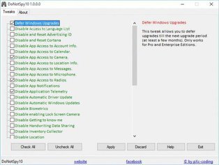 DoNotSpy10 отключает «шпионские» возможности Windows 10